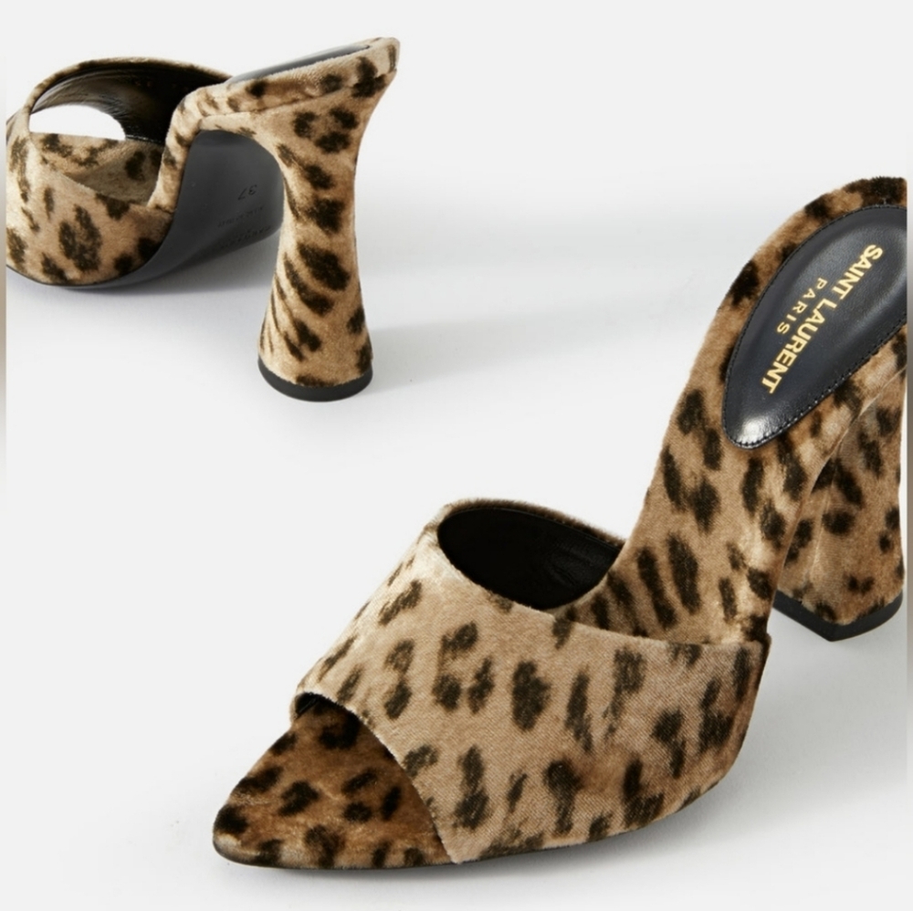 Saint Laurent Suite Heeled Mules in Leopard Velvet Velour - Picture 11 of 15
